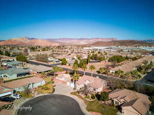 Aerial view featuring a mountain view