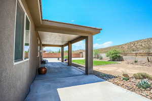 View of patio featuring a mountain view