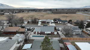 Drone / aerial view featuring a mountain view