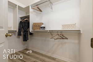 Spacious closet with hardwood / wood-style flooring