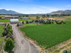 Overview of rural landscape with mountains