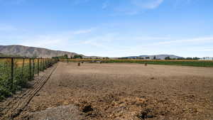View of yard with a rural view and a mountain view