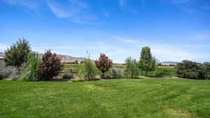 View of yard featuring a view of countryside and a mountain view