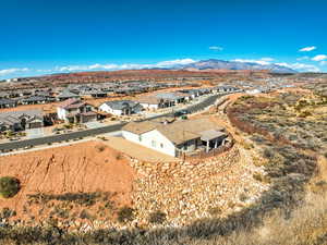 Aerial view featuring a mountain view