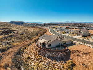 Drone / aerial view featuring a mountain view