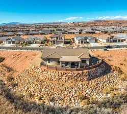 Drone / aerial view featuring a mountain view