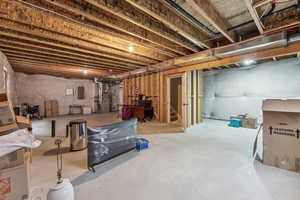 Basement with heating unit and electric panel