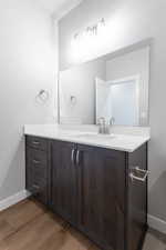 Bathroom featuring hardwood / wood-style flooring and vanity