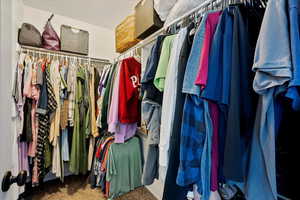 Spacious closet featuring carpet flooring