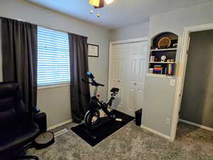 Exercise room featuring carpet floors