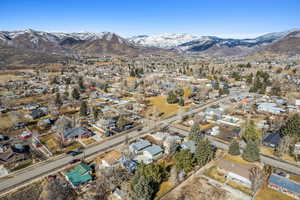 Drone / aerial view featuring a mountain view