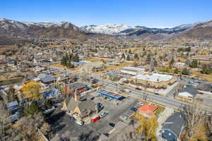 Aerial view featuring a mountain view