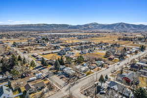 Aerial view featuring a mountain view