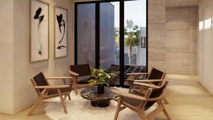 Living area featuring light hardwood / wood-style floors