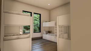 Unfurnished bedroom featuring dark wood-type flooring