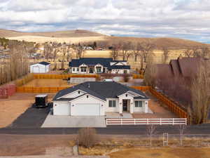 Drone / aerial view featuring a mountain view