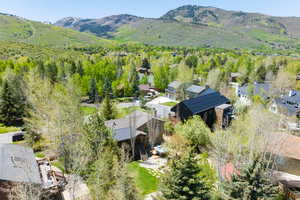 Aerial perspective of suburban area with mountains