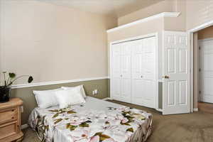 Bedroom with a closet and carpet flooring