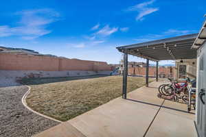 View of patio with a playground