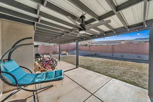 View of patio / terrace featuring ceiling fan