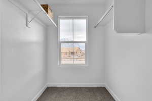 Walk in closet featuring carpet flooring