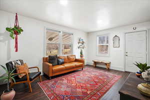 Living room featuring dark hardwood / wood-style floors