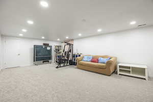 Exercise room featuring carpet floors