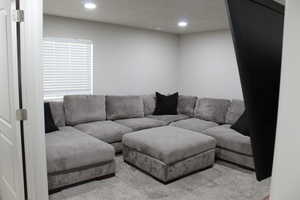 Living room with carpet floors