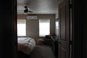 Primary Bedroom with ceiling fan,  double door entry, a wall mounted AC splitter ( upgrade)