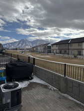 Back patio with view of community playground