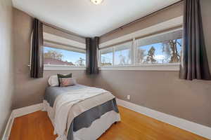 Bedroom with hardwood / wood-style flooring