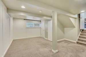 Basement featuring carpet floors