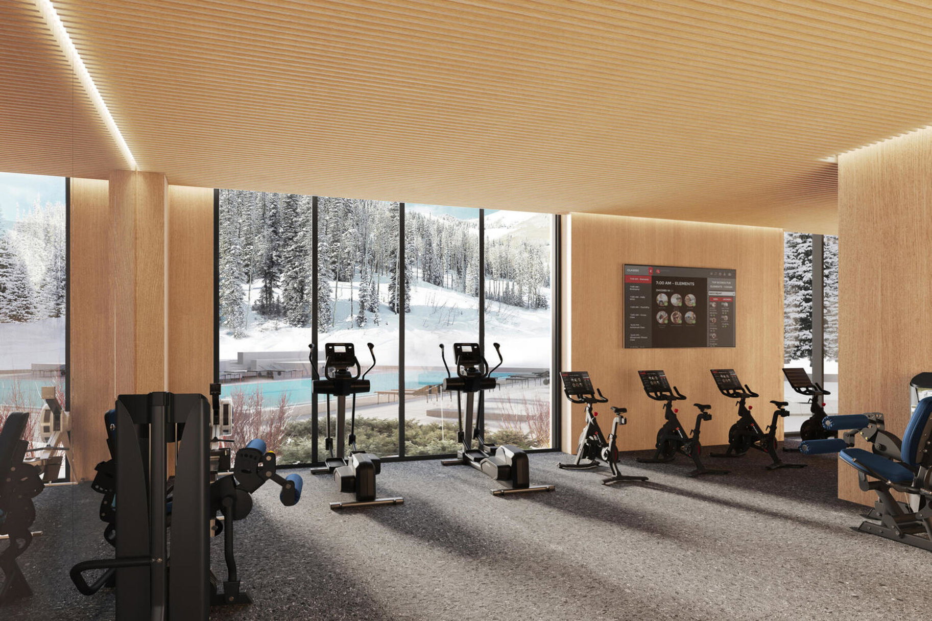Exercise room featuring expansive windows