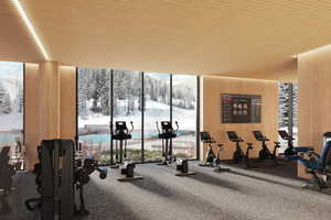 Exercise room featuring expansive windows