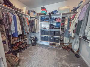 Walk in closet featuring carpet