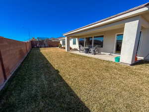 View of yard featuring a patio and a trampoline