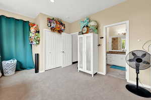 Carpeted bedroom with ensuite bath