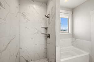 Bathroom with plus walk in shower