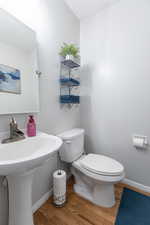 Bathroom with hardwood / wood-style flooring and toilet