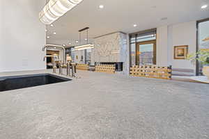 Kitchen with pendant lighting and sink