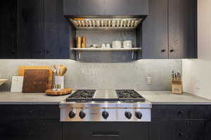 Kitchen featuring stainless steel gas cooktop and backsplash