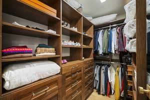 Walk in closet featuring light wood-type flooring