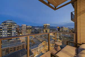 View of balcony at dusk