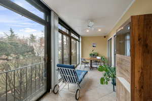 Sunroom with ceiling fan