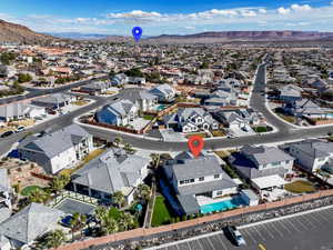 Aerial view featuring a mountain view