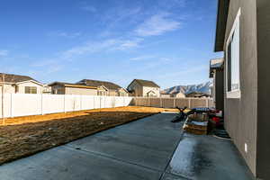 View of patio featuring a mountain view
