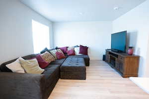 Living room featuring light wood-type flooring