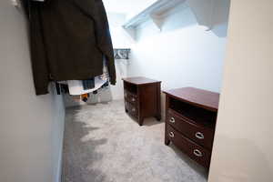 Spacious closet with light carpet