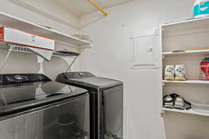 Laundry area with separate washer and dryer and electric panel