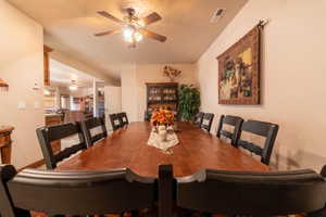 Dining area with ceiling fan